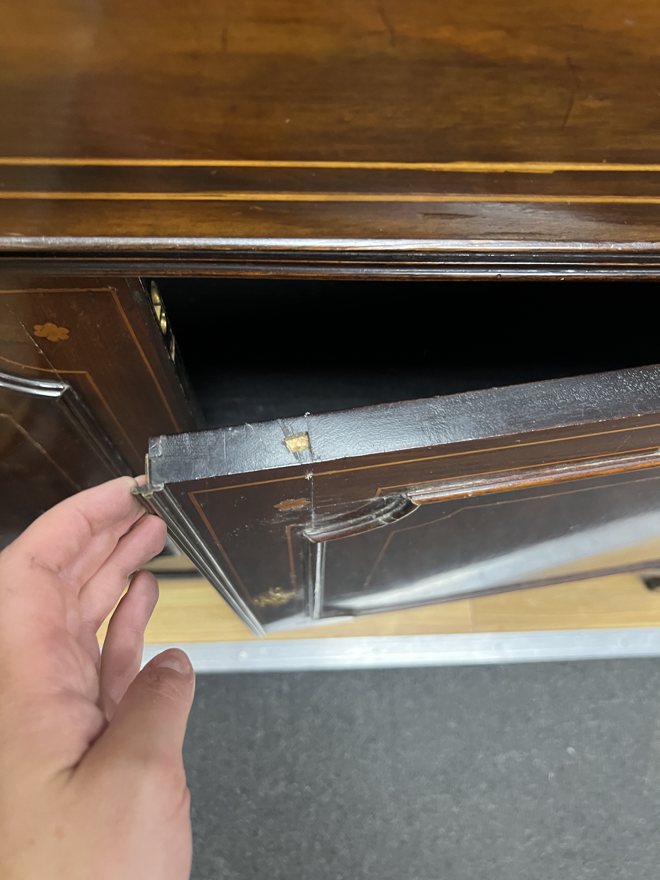 A George III inlaid mahogany secretaire bookcase, width 117cm, depth 54cm, height 228cm